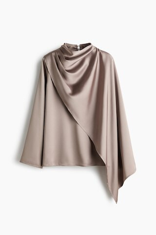 H & M - Shawl-detail satin blouse - Brown | H&M (UK, MY, IN, SG, PH, TW, HK)