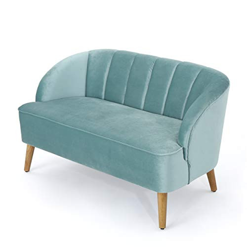 Christopher Knight Home Amaia Modern Velvet Sofa, Seafoam Blue / Walnut | Amazon (US)