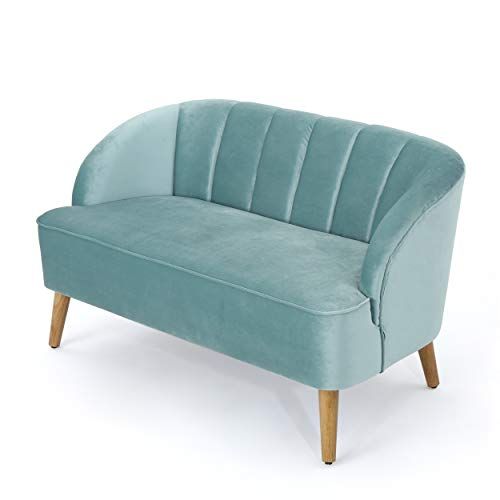 Christopher Knight Home Amaia Modern Velvet Sofa, Seafoam Blue / Walnut | Amazon (US)