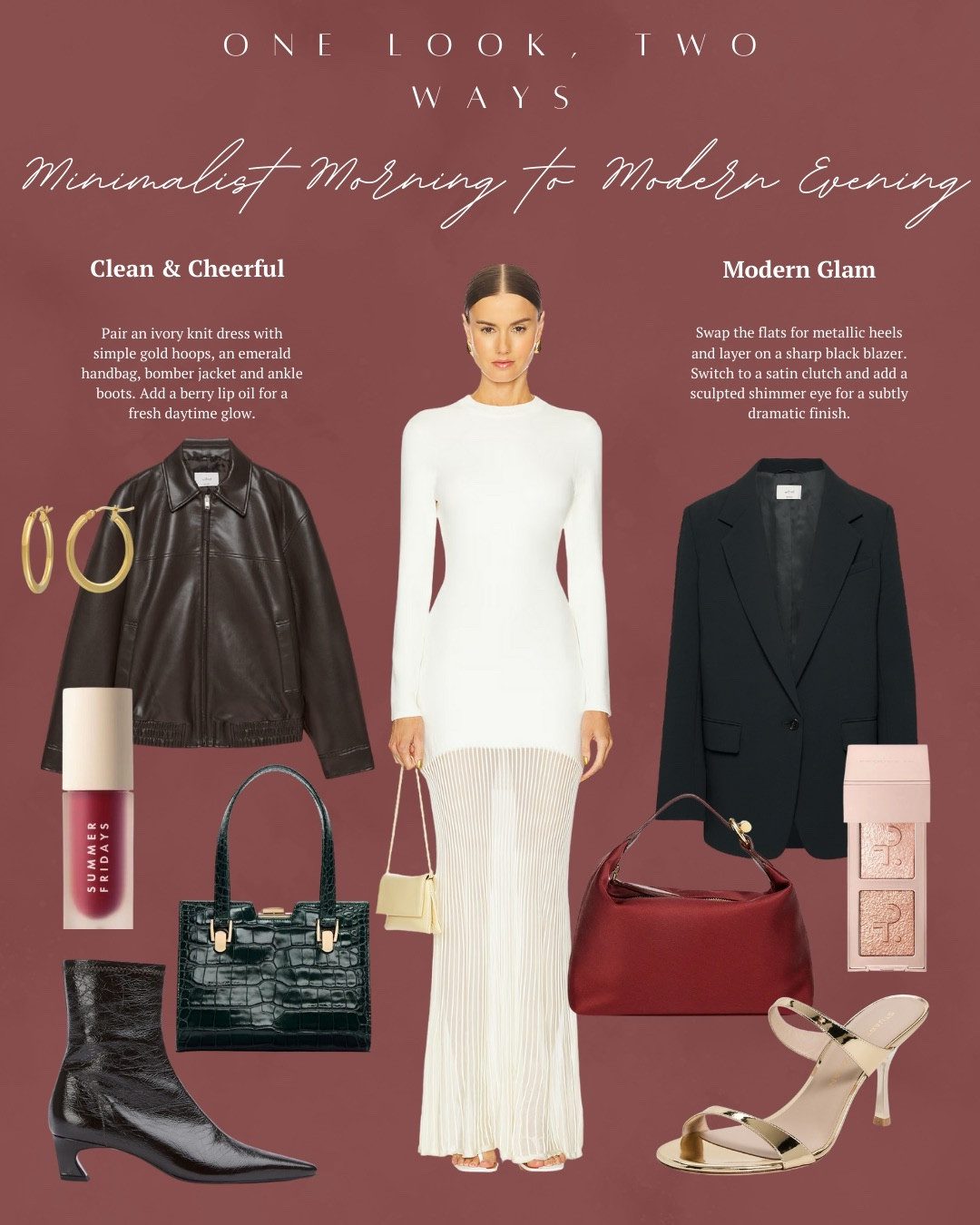 I styled this beautiful white dress two ways for the holidays! In one I added a faux leather bomber jacket with some matching booties, an emerald green bag, hoop earrings and a berry lipgloss. Then I did a blazer, metallic heels, silk clutch bag and a shimmer eyeshadow. 

Then I have some amazing pieces from Zara that are perfect for the holidays! This velvet blazer, silver dress, metallic heels and an emerald earrings. 

Lastly I have some pretty silk burgundy dresses that can be styled so many ways and are both at great price points! 

All items linked ⬆️

#ltkcreator #ltkfinds #ltkwatchnow #ltkstyletip #revolve #aritzia #blazer #jacket #midisilkdress #zara #holiday #holidaystyle #partyoutfit

#LTKHoliday #LTKBeauty #LTKootd