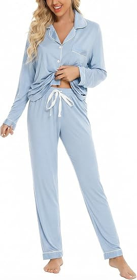 Leikar Button Up Pajama Set For Women Long Sleeve Shirt And Pajama Pants Soft Pjs Lounge Sets | Amazon (US)