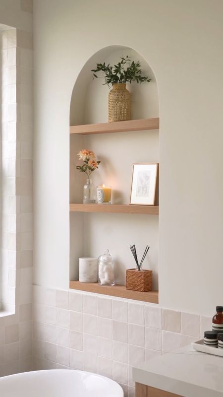 Our bathroom arched niche! Love how it turned out, linked these beautiful shelves and the decor

#LTKVideo #LTKhome #LTKstyletip