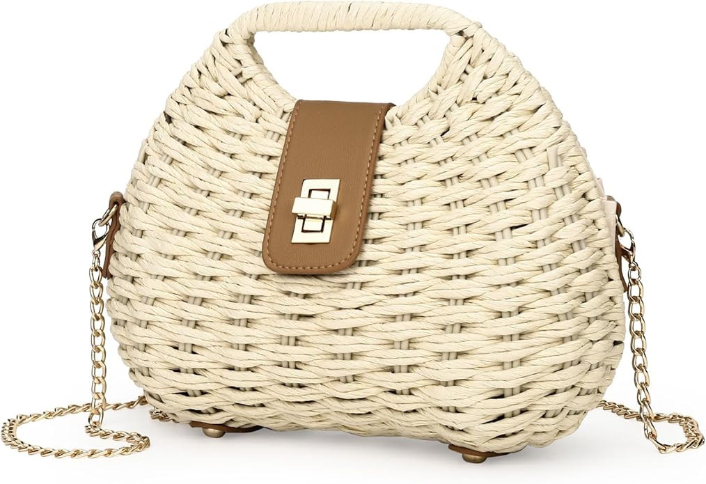 Women Straw Crossbody Bag,Straw Woven Purses with Chain,Beach Handbag for Women | Amazon (US)