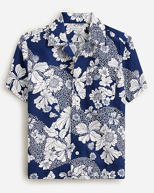 Kids' printed short-sleeve camp shirt in linen-cotton blend | J. Crew US