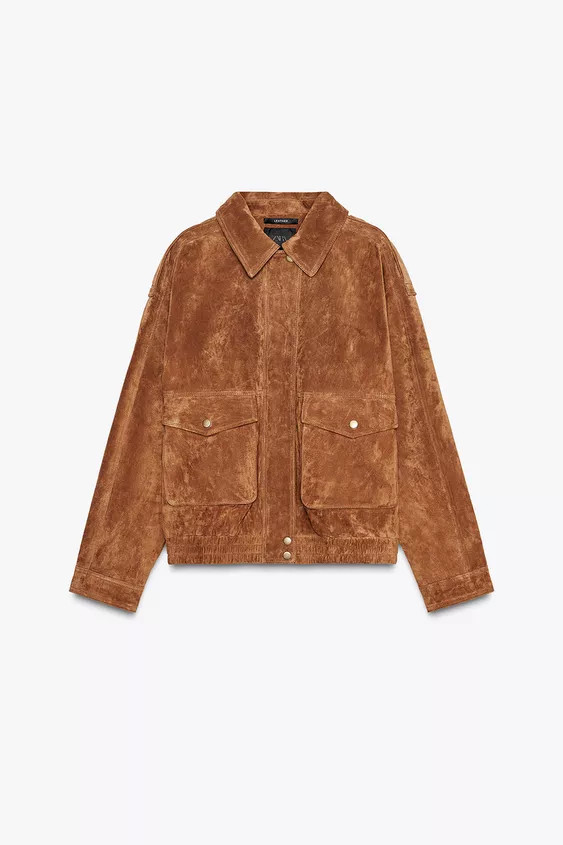 100% SUEDE LEATHER BOMBER JACKET WITH POCKETS | Zara UK