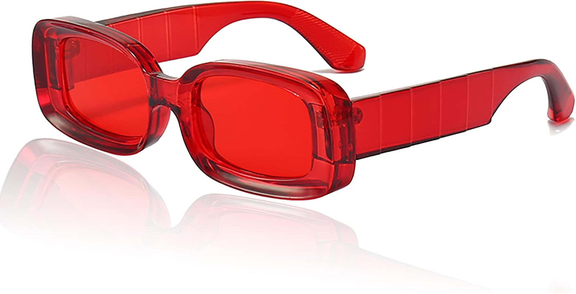 Mriendao Y2K Trendy Rectangle Sunglasses for Women Men Retro 90s Red Pink Green Glasses Thick Squ... | Amazon (US)
