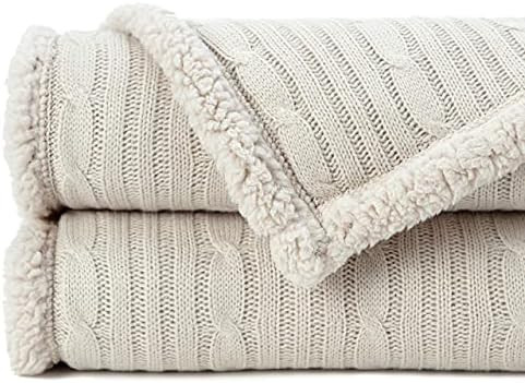 Chanasya Cream Beige Soft Cable Knit Throw Blanket - Fluffy Sherpa Plush Thick Warm Lightweight C... | Amazon (CA)