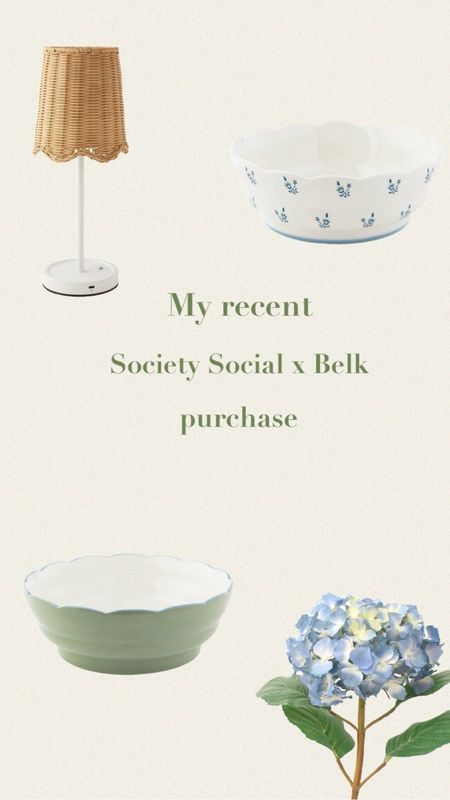 My recent Society Social x Belk purchases!! 

Scalloped serving bowl, wicker scalloped lamp, blue and white serving bowl all under $50 on sale!! 

#LTKfindsunder100 #LTKsalealert #LTKSeasonal