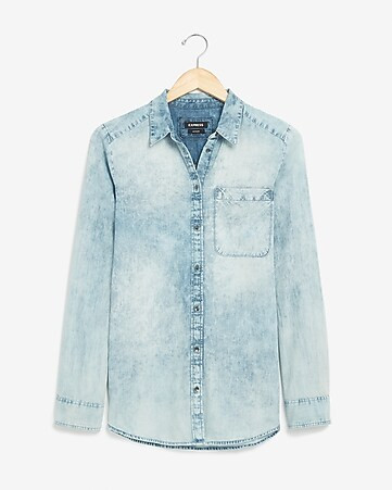 Acid Wash Denim Boyfriend Shirt | Express