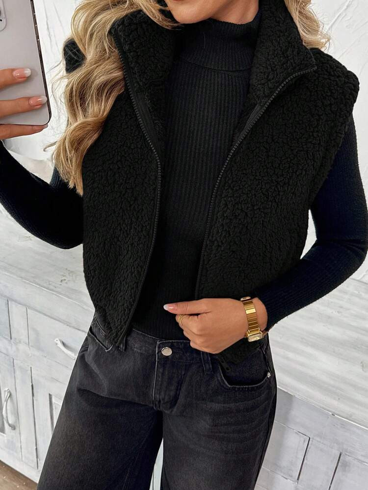 SHEIN LUNE Women's Casual Solid Color Sleeveless Vest, Basic Everyday Outerwear | SHEIN