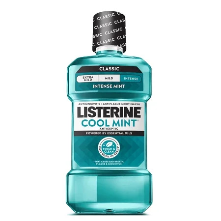 Listerine Cool Mint Antiseptic Mouthwash for Bad Breath and Plaque, Intense Mint, 33.8 fl oz/1 L | Walmart (US)