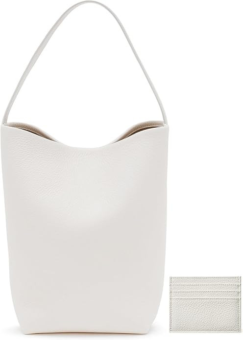 Genuine Leather Bucket Bag with Credit Card Holder Wallet, First Layer Pebble-grained Calfskin To... | Amazon (US)