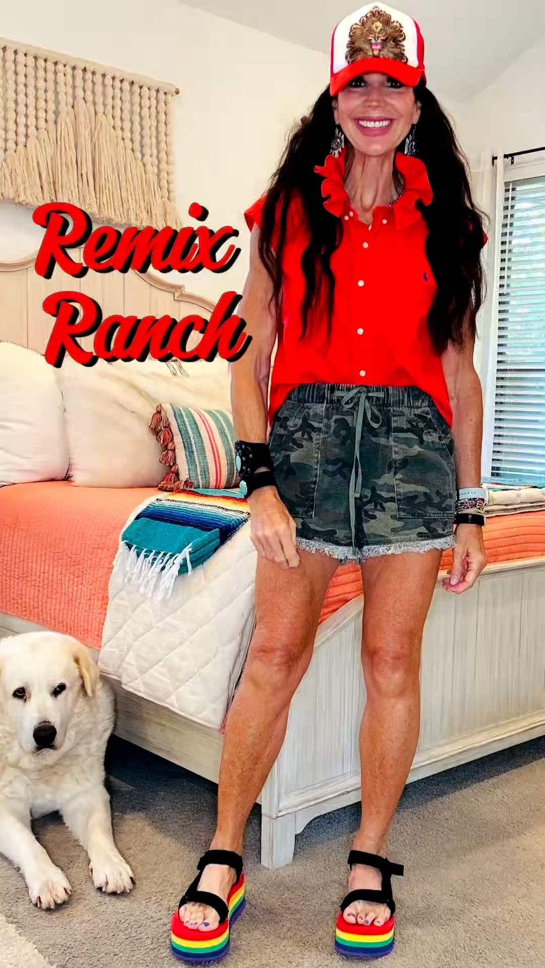 Upcycled thrifted Ralph Lauren shirt by Remix Ranch and my
DIY trucker hat looked so fun with these fringe shorts I bought in 4 colors so far!!  So good!  Size up!

#LTKootd #LTKActive #LTKOver40
