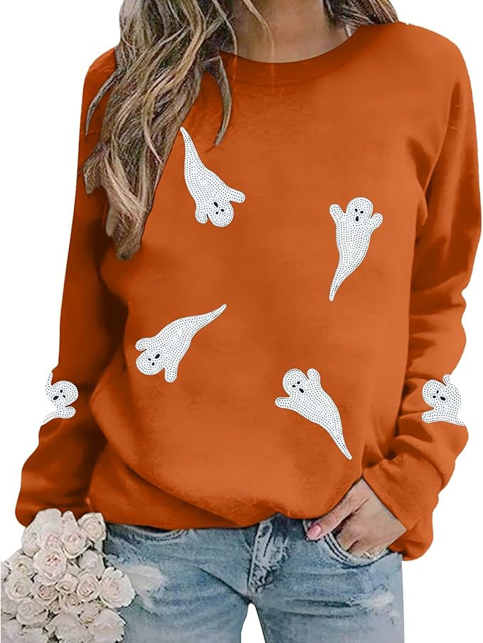 KIDDAD Halloween Boo Sweatshirts Women Ghost Sequin Pullover Tops Funny Spooky Season Long Sleeve... | Amazon (US)