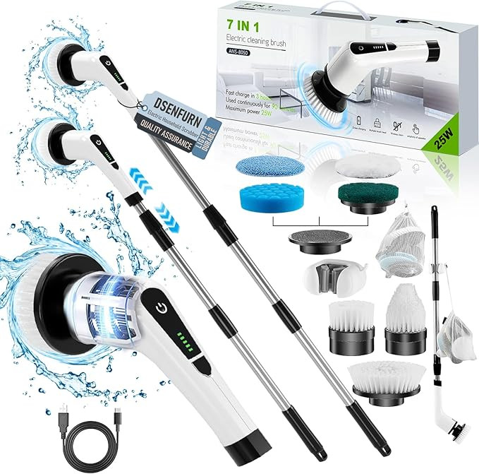 Dsenfurn Electric Spin Scrubber, Cordless Bathroom Tub Scrubber with Long Handle & 7 Replaceable ... | Amazon (US)