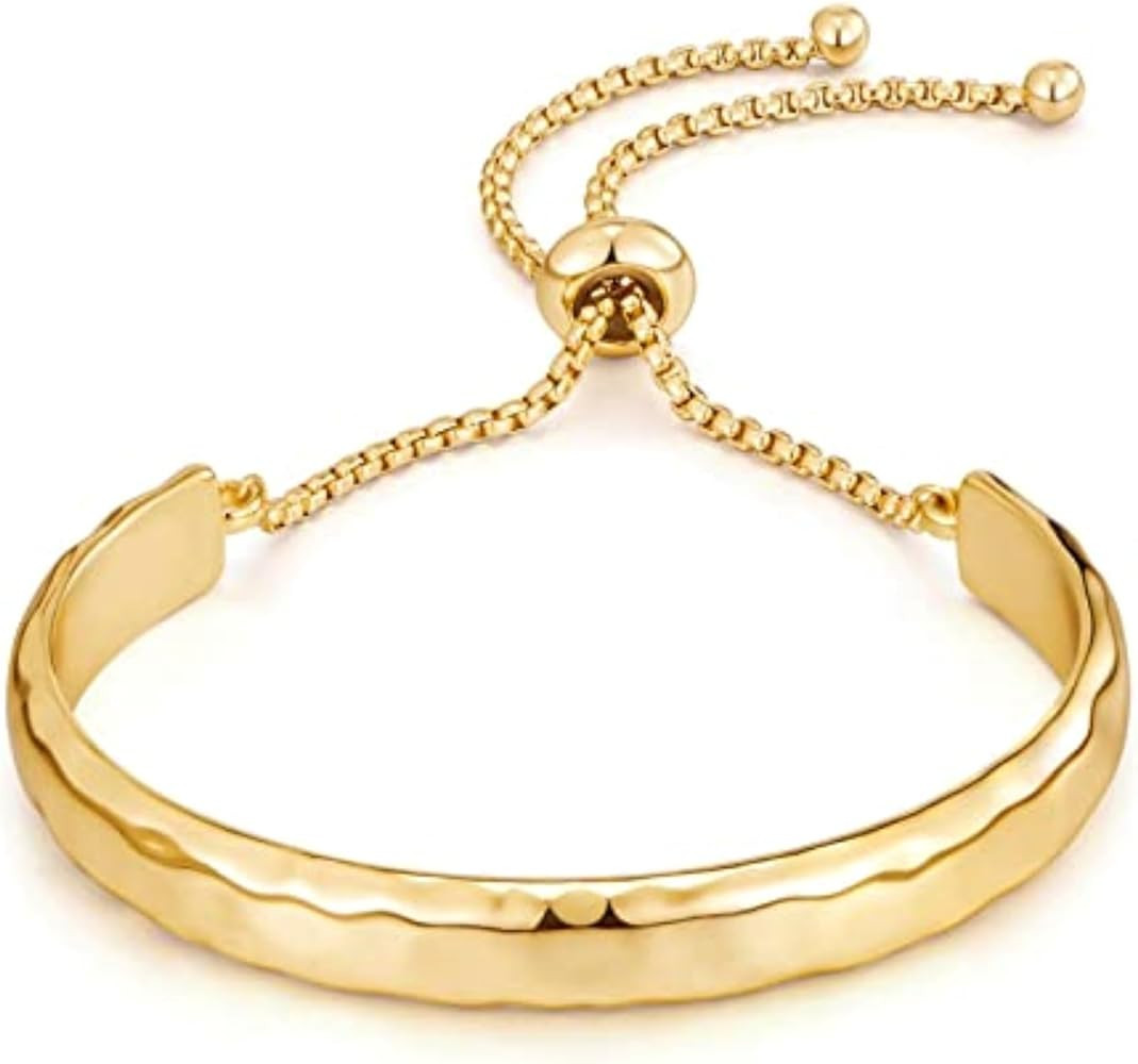 Hammered Adjustable Slider Cuff Bangle Bracelet for Women Lightweight Minimalist Link Chain Bolo ... | Amazon (US)