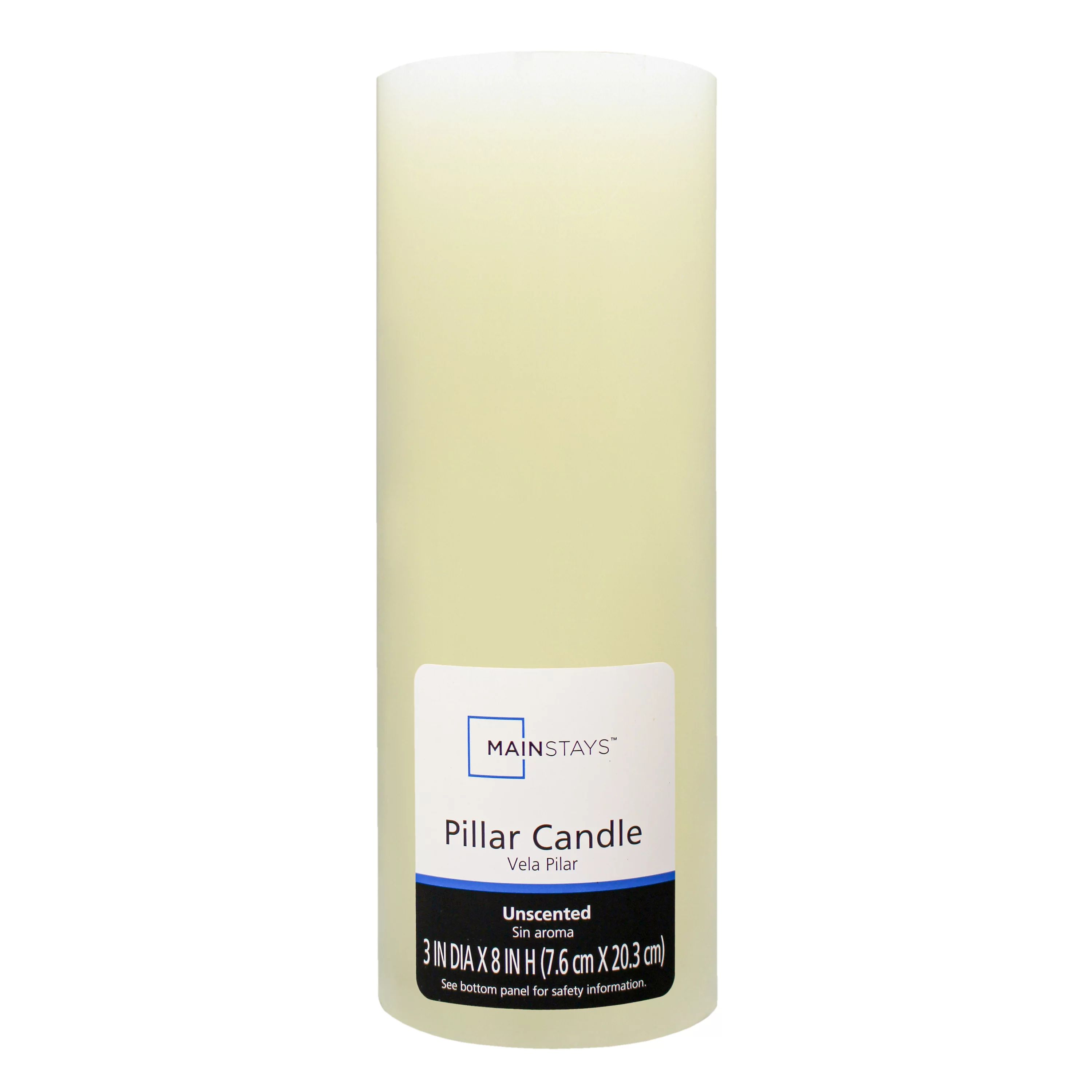 Mainstays Unscented Pillar Candle, 3x8 inches, Ivory | Walmart (US)
