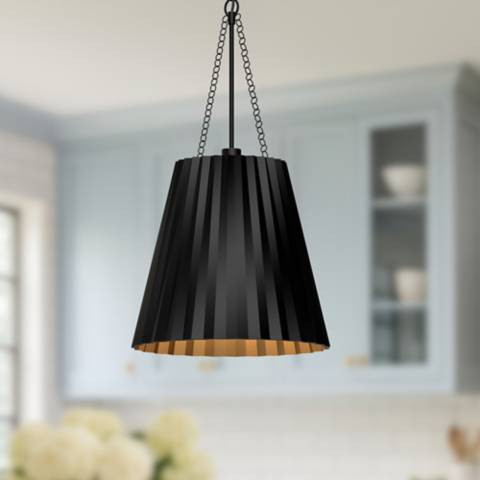 Alora Mood Plisse E26 16-in Matte Black Pendant | Lamps Plus