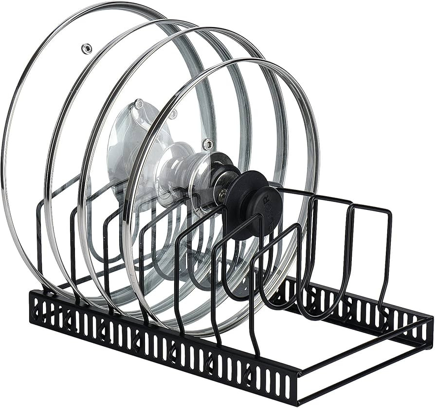 Toplife Pot Lids Organizer Rack for Cabinet and Countertop, 7+ Pan Lids and Bakeware Organizer Ra... | Amazon (US)