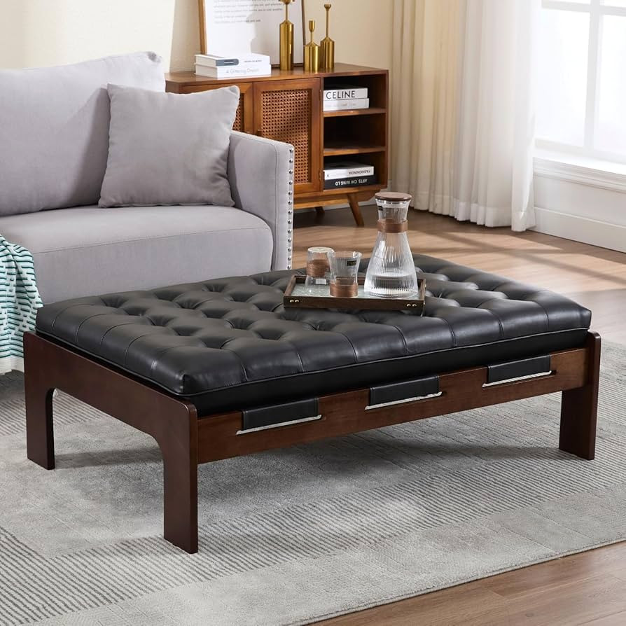 chairus Modern 47.75" Rectangle Leather Ottoman Coffee Table, Tufted Upholstered Cocktail Ottoman... | Amazon (US)
