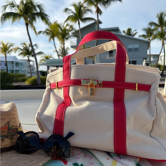 Boatkin Canvas Boat Tote – RED Trim Includes Free Lock, Key & Makeup Pouch | Poshmark