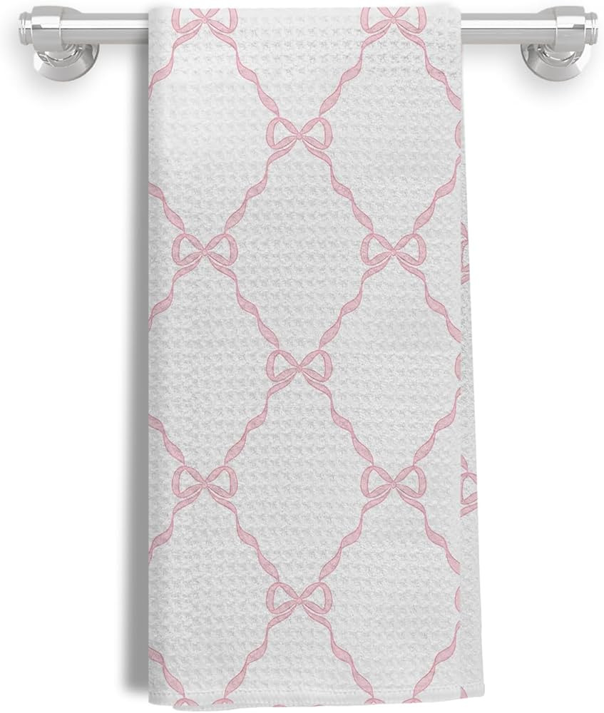 Light Pink Bow Coquette Kitchen Towels, Pink Preppy Hand Towels for Bathroom, Preppy Coquette Bat... | Amazon (US)