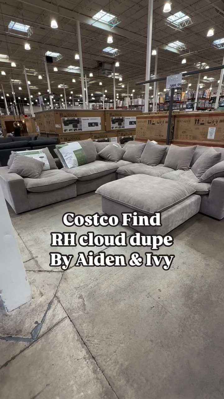 The Restoration Hawdware cloud couch dupe is at @costco !! Cheaper in warehouse than online, this is a steal for such a great, versatile piece! The Serene 6 piece sectional by @aidenandivyfurniture is stunning and perfect for any home!