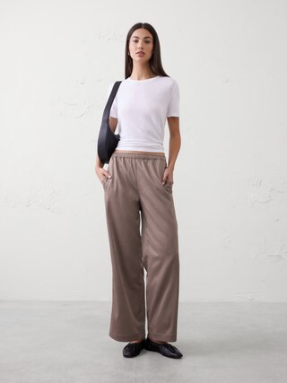Wide-Leg High-Rise Crinkle Satin Pull-On Pant | Banana Republic Factory