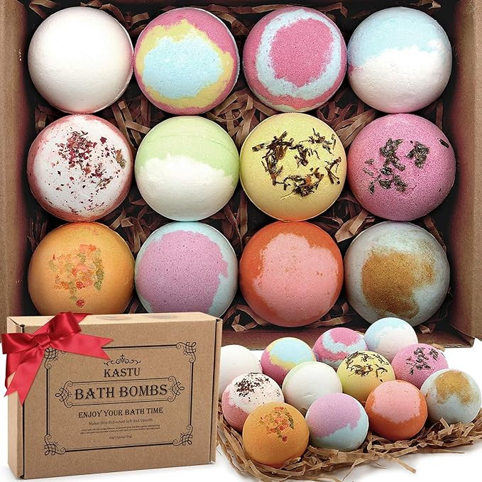 Bath Bombs Salt Balls,12 PCS Gift Set,Vanilla Menthol Rose Extract Essential Oils,Moisturizing Dr... | Amazon (US)