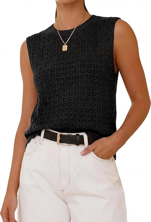 KIRUNDO Sweater Vest Women Summer Crochet Tank Tops 2026 Spring Trendy Sleeveless Knit Shirts Pul... | Amazon (US)
