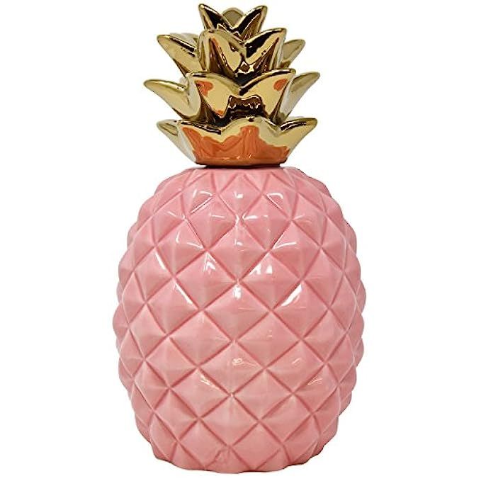 9" Ceramic Pink Pineapple Centerpiece Decor Pink with Gold Metallic Crown Figurine for Birthday Part | Amazon (US)