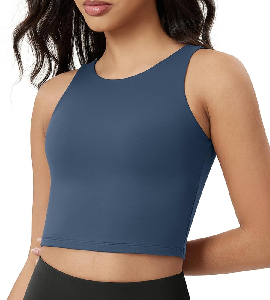 ODODOS Double Layer High Neck Crop Tank for Women Cloud Feeling Sleeveless Casual Yoga Cropped To... | Amazon (US)