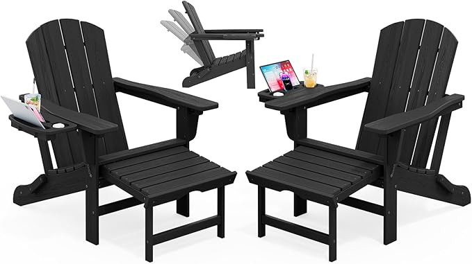 KINGYES Adjustable Folding Adirondack Chair with Footrest & 4-in-1 Multi-Functional Armrest Organ... | Amazon (US)