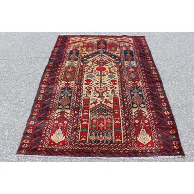 One-of-a-Kind Hand-Knotted 1950s 3'1" x 5'12" Wool Area Rug in Red/Beige/Blue | Wayfair North America