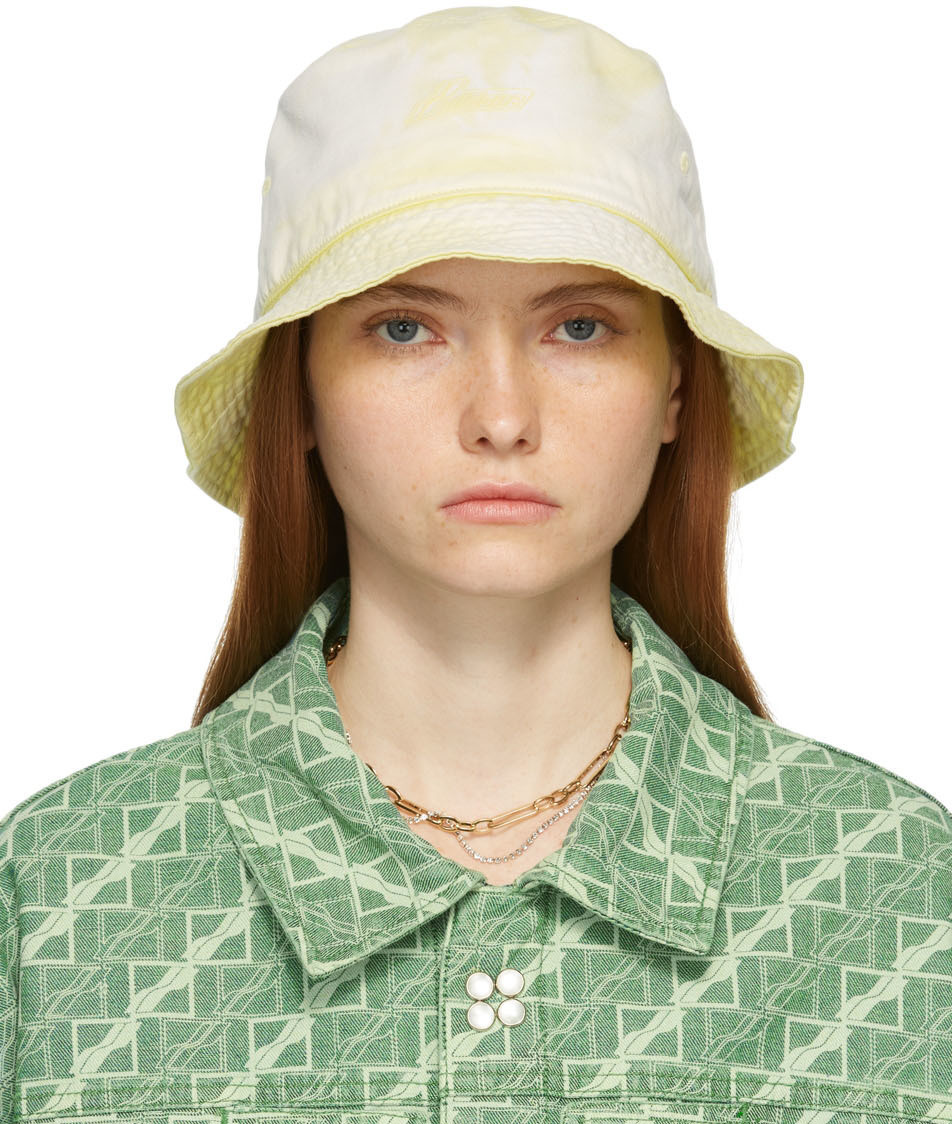 We11done Yellow Iridescent Logo Hand-Bleached Bucket Hat | SSENSE