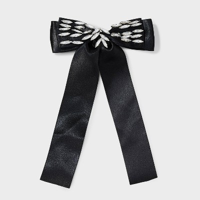 Satin Gemstone Bow Hair Barrette - A New Day™ Black | Target