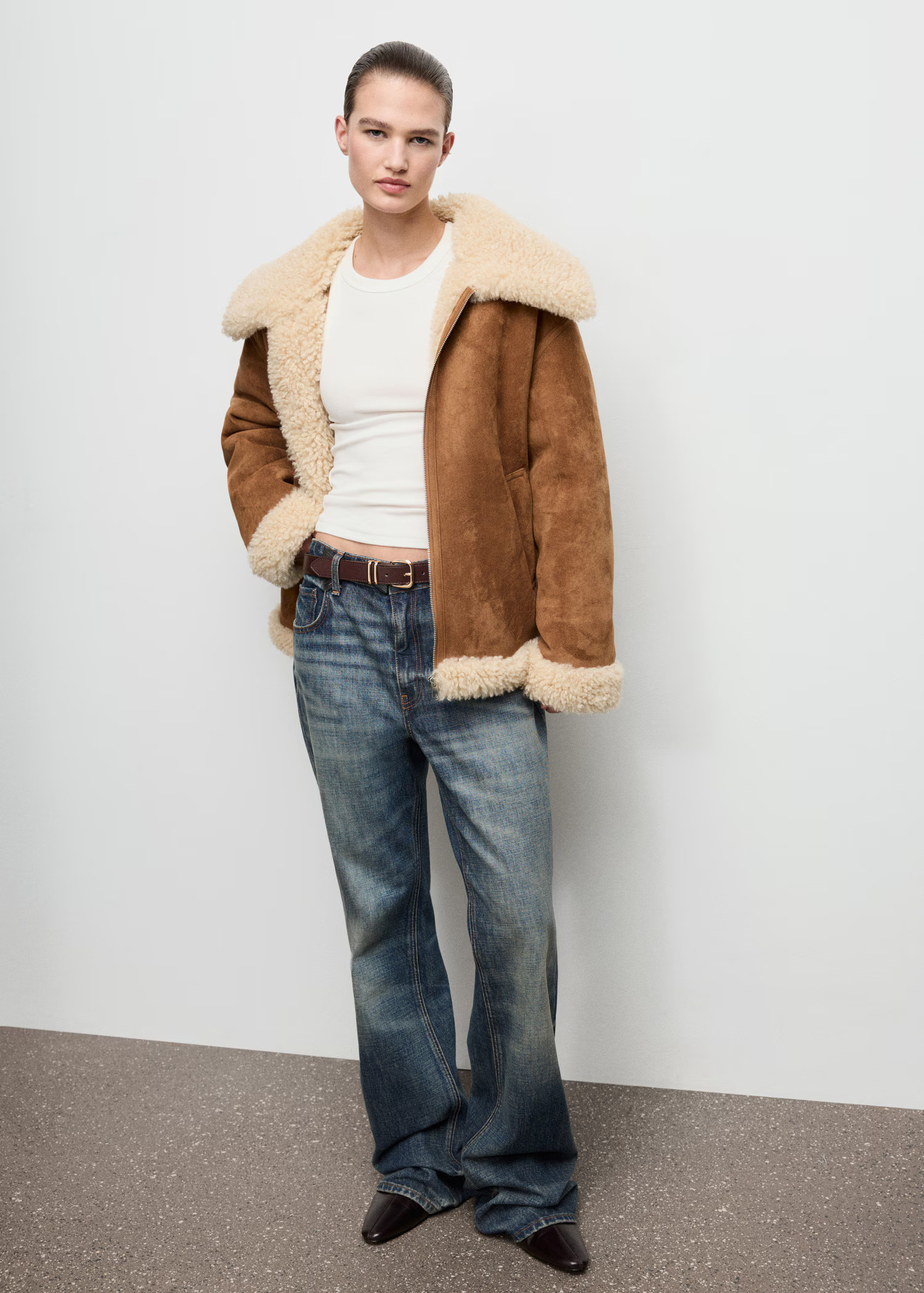 Suede jacket with shearling collar | MANGO (UK)
