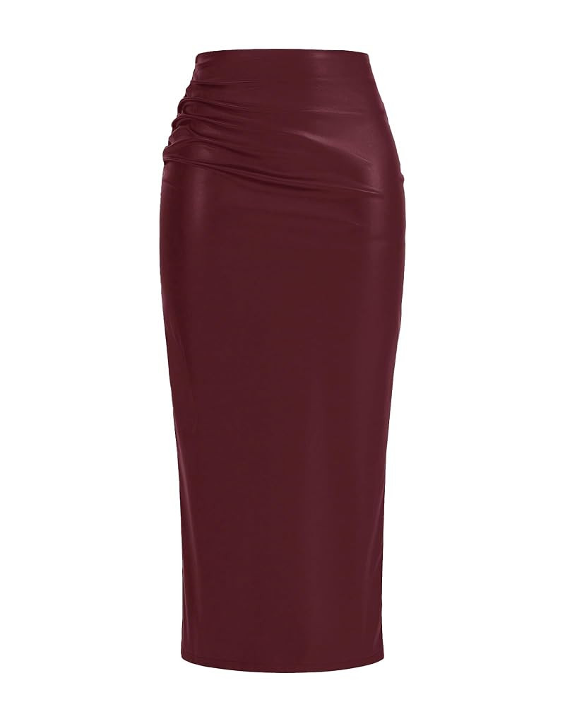 BTFBM Fall Skirts for Women 2025 Business Casual Outfits Elastic Waist Ruched Bodycon Slit Pencil... | Amazon (US)