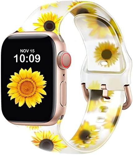 Witzon Frosted Clear Bands Compatible with Apple Watch Band 38mm 40mm 41mm Women, Cute Floral Pri... | Amazon (US)