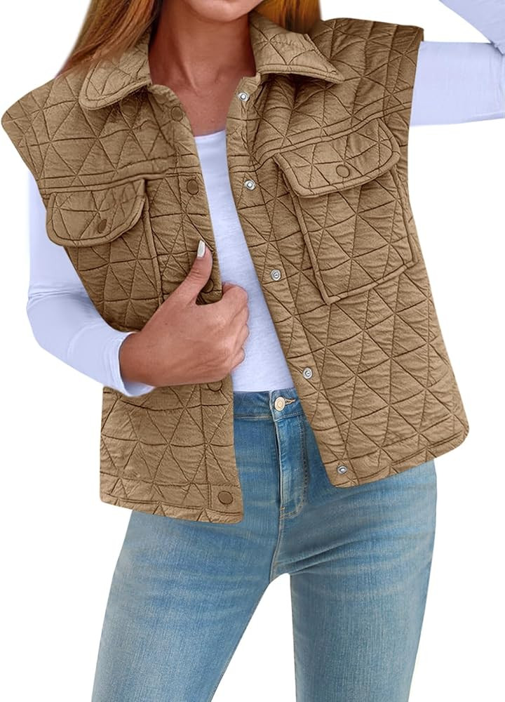 Cicy Bell Womens Lightweight Quilted Vests Cargo Button Down Cropped Sleeveless Jackets Fall Loos... | Amazon (US)