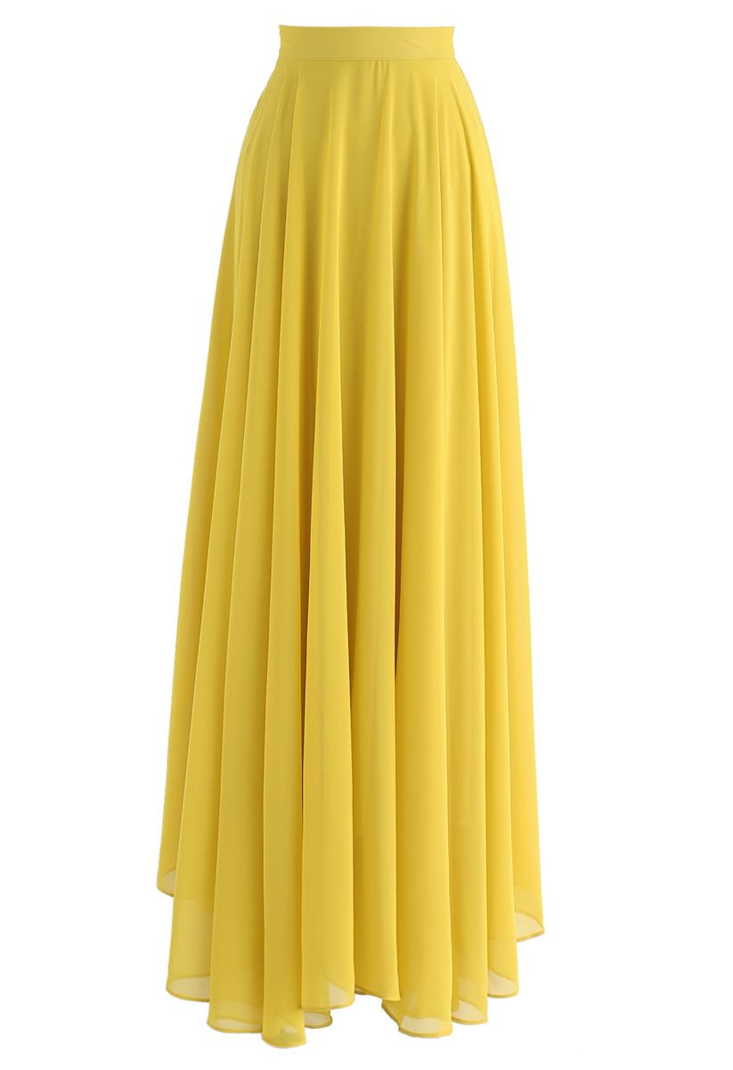 Timeless Favorite Chiffon Maxi Skirt in Mustard | Chicwish