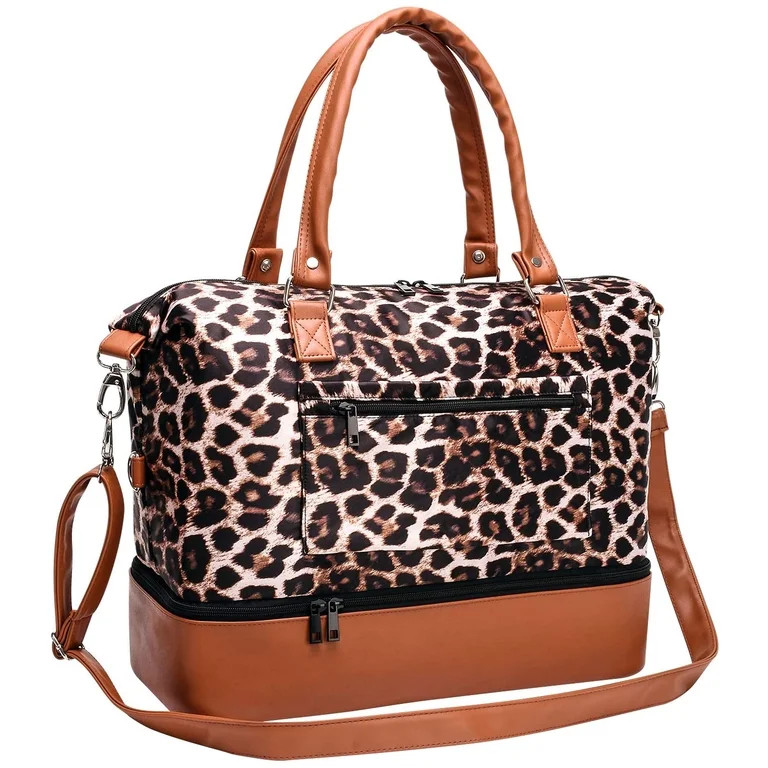 Women Travel Duffle Bag Carry On Tote Weekender Overnight Bag with PU Leather Shoulder Strap and ... | Walmart (US)