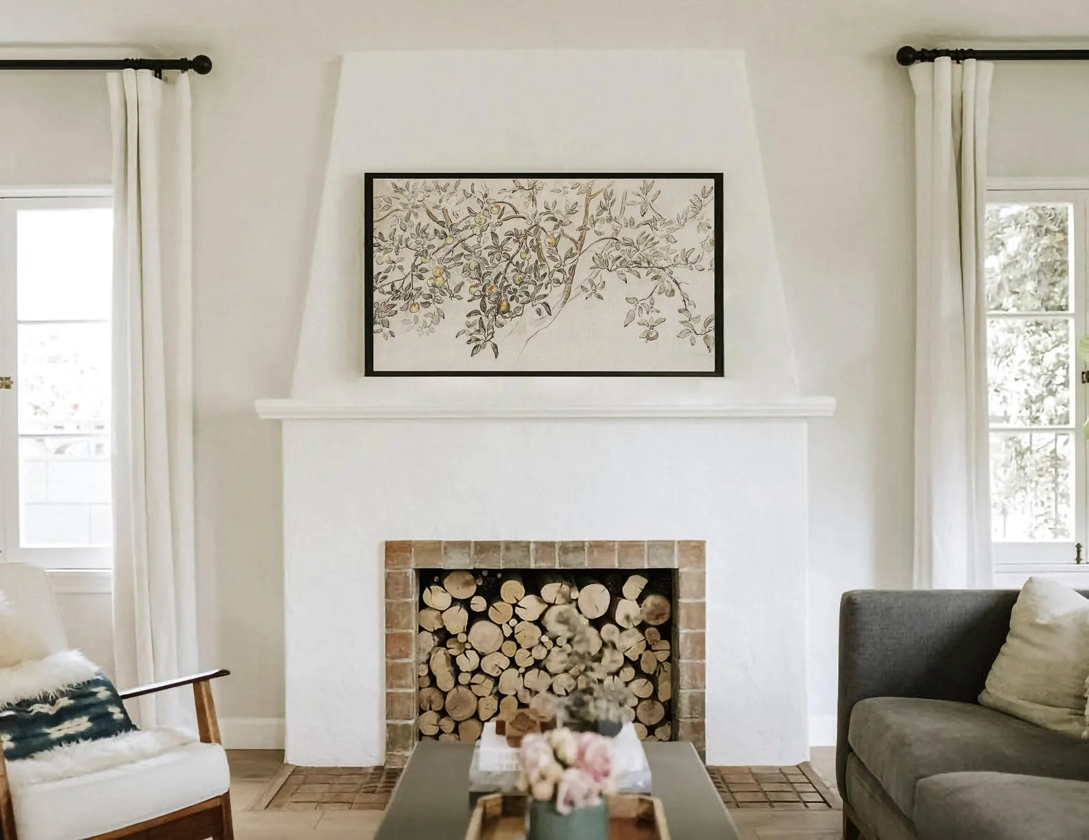 Sketch Samsung Frame TV Art / Neutral Vintage Tree Drawing DIGITAL Download Farmhouse | TV31 - Et... | Etsy (US)