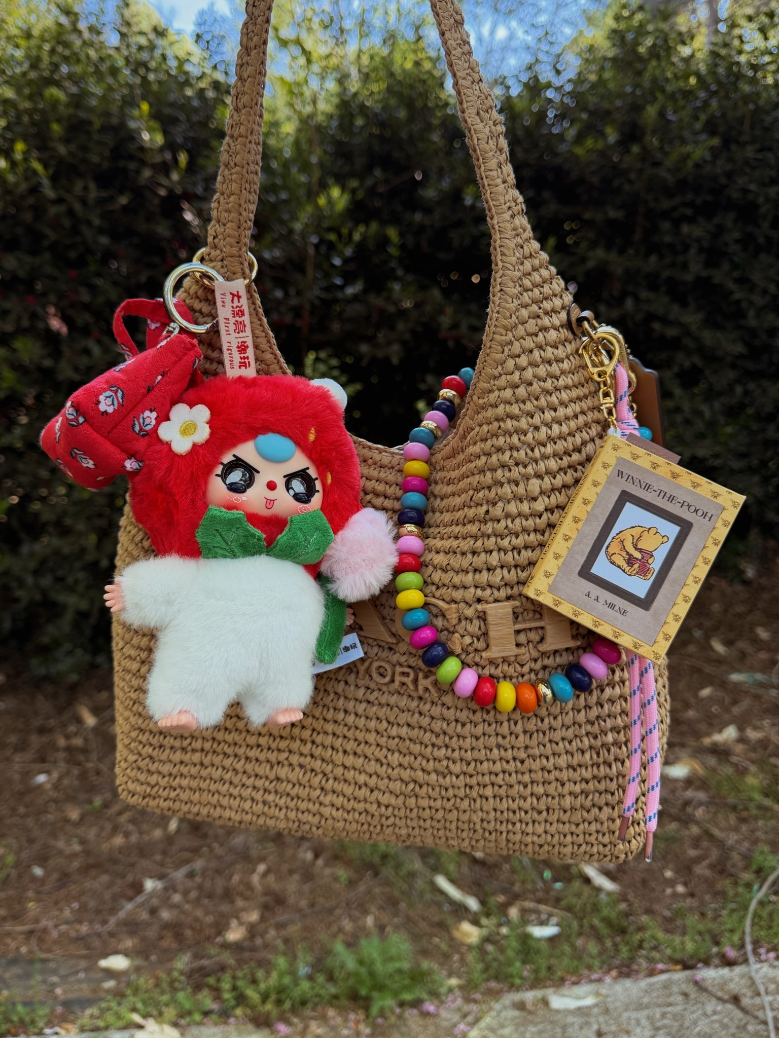 Bag of the day 🍓🍯 bag charm overload today
Coach Brooklyn 28 in straw
Baublebar beaded bag chain
Vera Bradley x Target mini bag charm
Baby three springtime blind box plush
Winnie the Pooh mini book bag charm from Etsy 
Summer bag
Beach bag
Summer style 


#LTKdayinmylife #LTKootd #LTKFestival