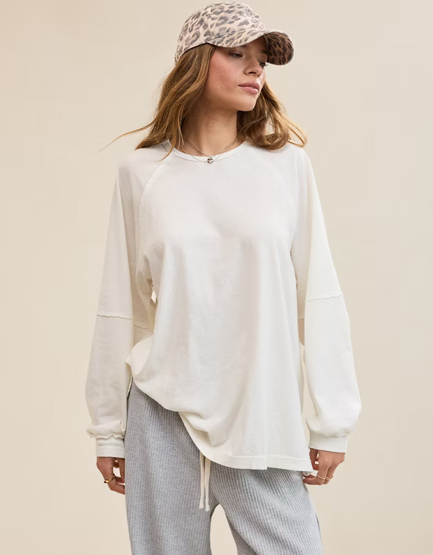 Aerie Cozy Long Sleeve Oversized Boyfriend T-Shirt | Aerie