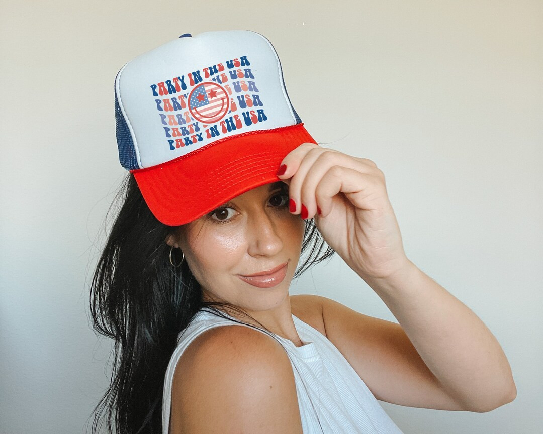 Trucker hat USA Foam trucker hat Smiley face trucker hat American flag hat Fourth of July trucker... | Etsy (US)