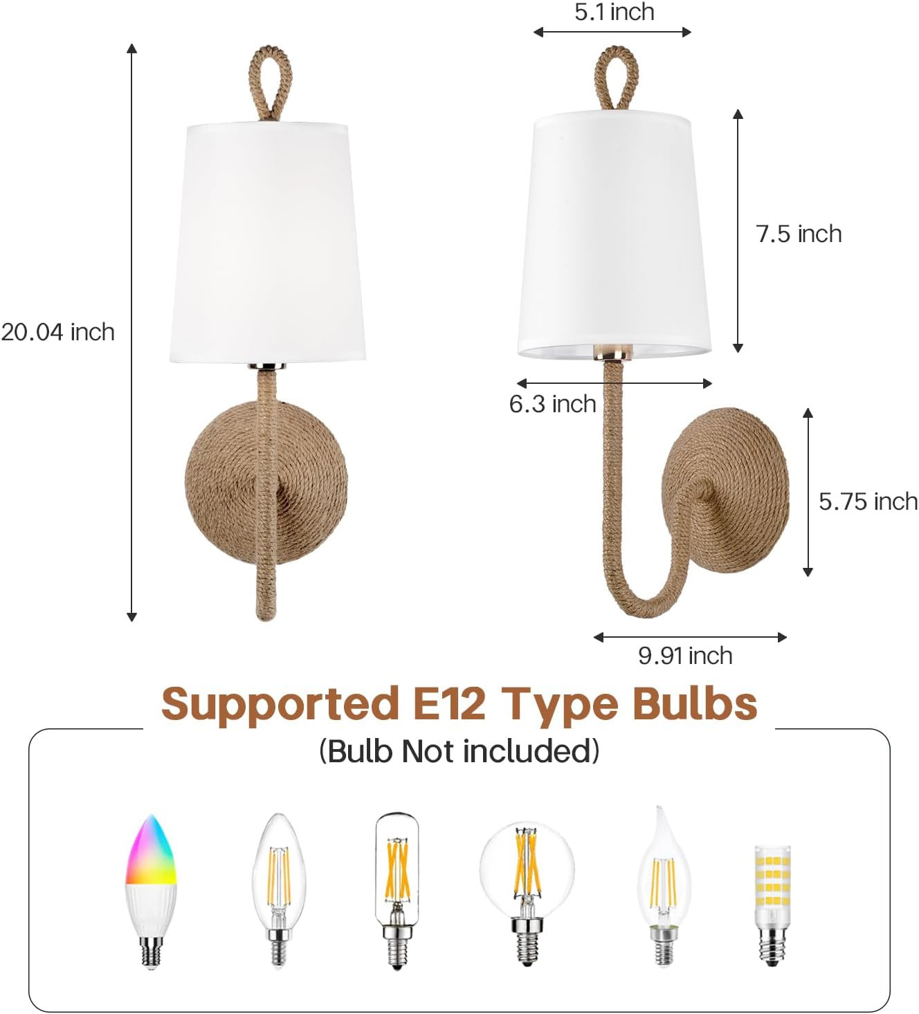 Natural Rattan Wall Sconce Set of 2: Boho Coastal Rope Woven Lamps with Linen Fabric Shades for L... | Amazon (US)