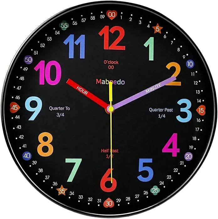 Learning Wall Clock, 12 Inch Classroom Clock, Battery Operated Silent Analog Wall Clocks for Bedr... | Amazon (US)