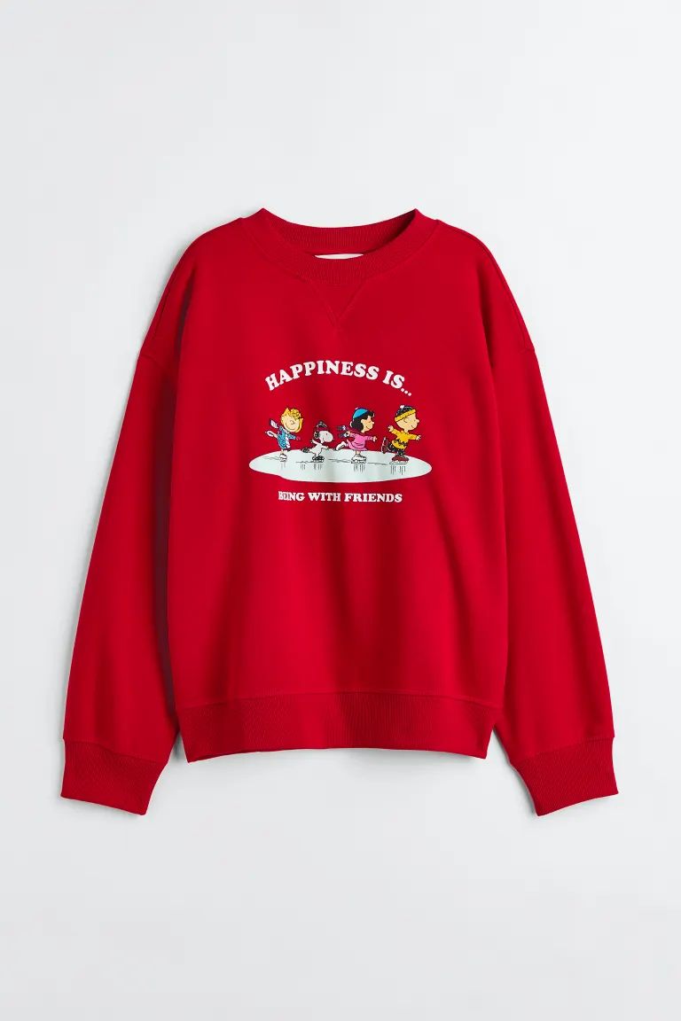 Oversized Motif-front Sweatshirt - Red/Snoopy - Ladies | H&M US | H&M (US)