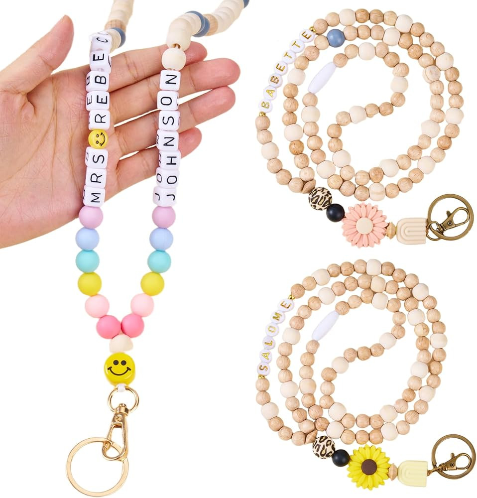 Mostop Personalized Beaded Lanyard, Teacher Silicone Beaded Lanyard with Personalized Name Tag fo... | Amazon (US)